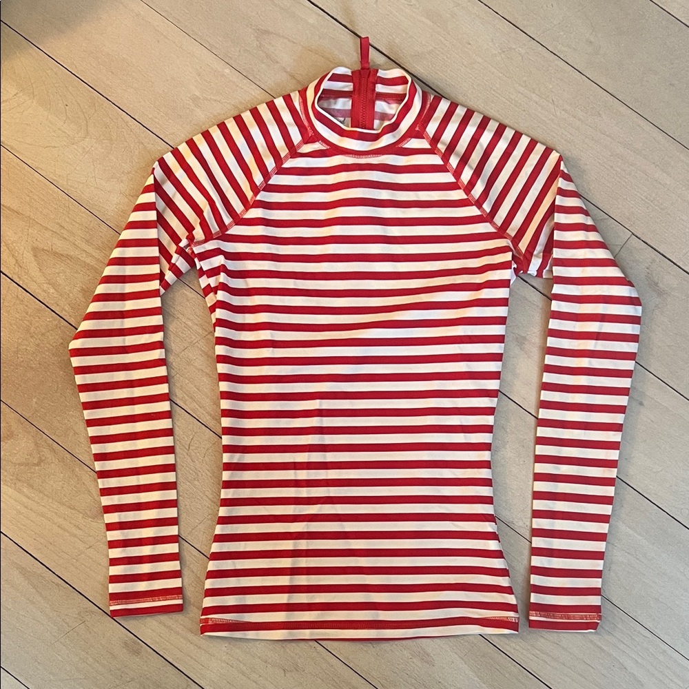 J. Crew Red and White Striped Rash Guard